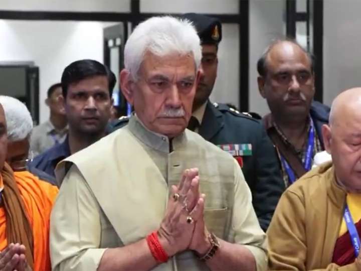 J-K LG Manoj Sinha returns to India with holy relics of Lord Budd