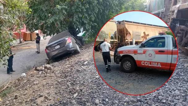 Auto impacta contra tren en Colima: madre y bebé lesionados