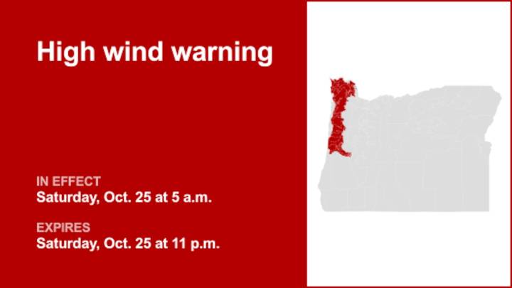 High wind warning for Coastal Range for Saturday – wind gusts reaching 60 mph