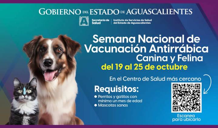 Del 19 al 25 de Octubre, Será la Semana de Vacunación Antirrábica Canina y Felina 2025
