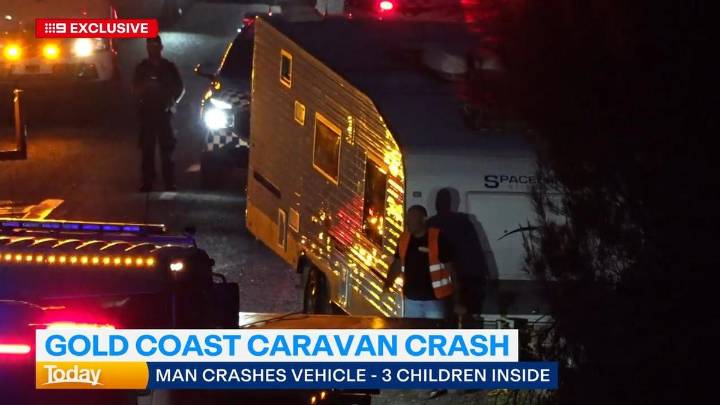 Stolen caravan crashes with three kids on board