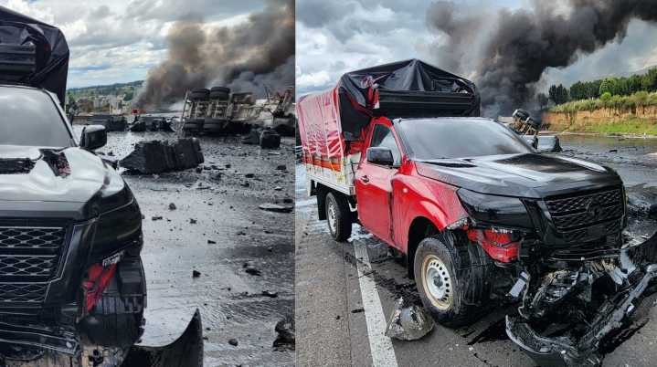 Explosión de dos pipas en la autopista México
