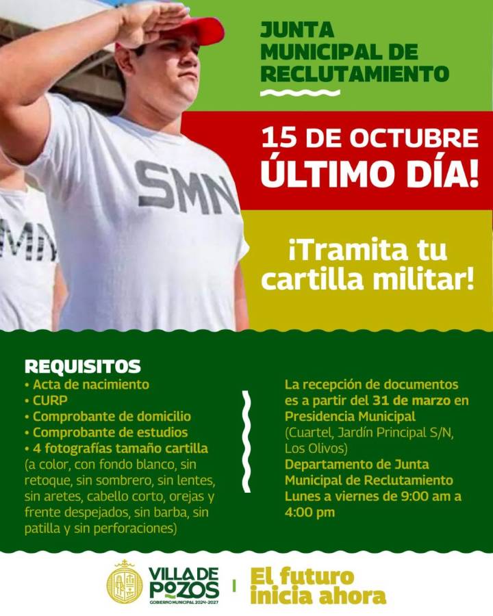 INVITAN A JÓVENES DE VILLA DE POZOS A TRAMITAR SU CARTILLA DE SERVICIO MILITAR