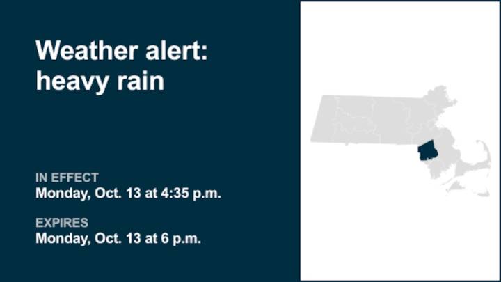 Weather alert for heavy rain and flooding in Bristol County Monday evening