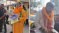 Watch | Tej Pratap Yadav's party candidates create stir with election stunts: Wearing handcuffs, riding buffaloes