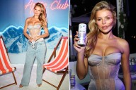 Brooks Nader styles sheer corset with jeans at Celsius party in Miami