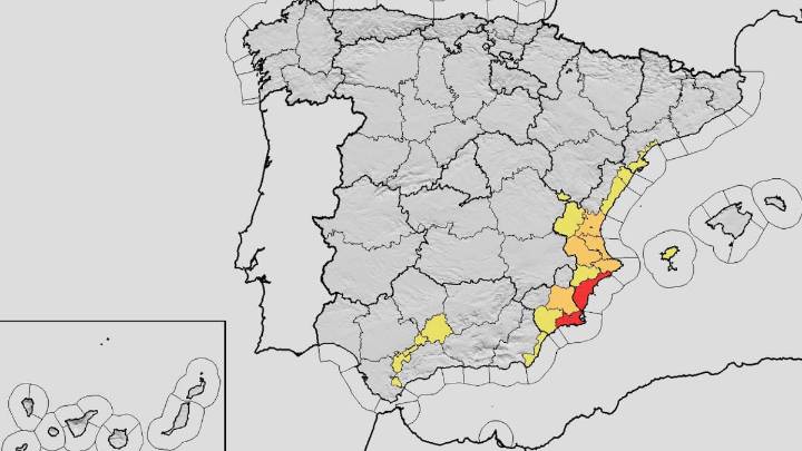 La AEMET lanza un aviso rojo por fuertes lluvias para este viernes en Alicante y Murcia