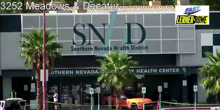 Car crashes in front of health district building in central Las Vegas Valley