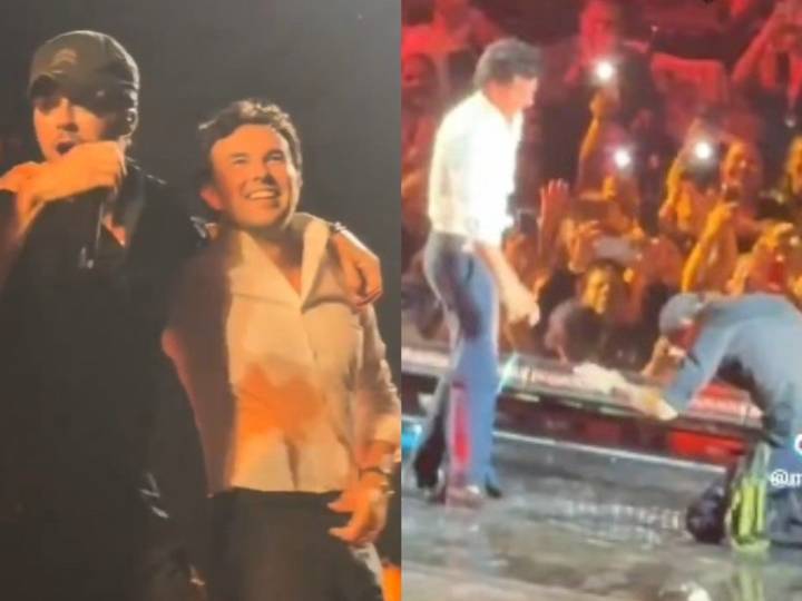 Checo Pérez brilla fuera de la F1: Enrique Iglesias lo invita al escenario y se arrodilla ante él