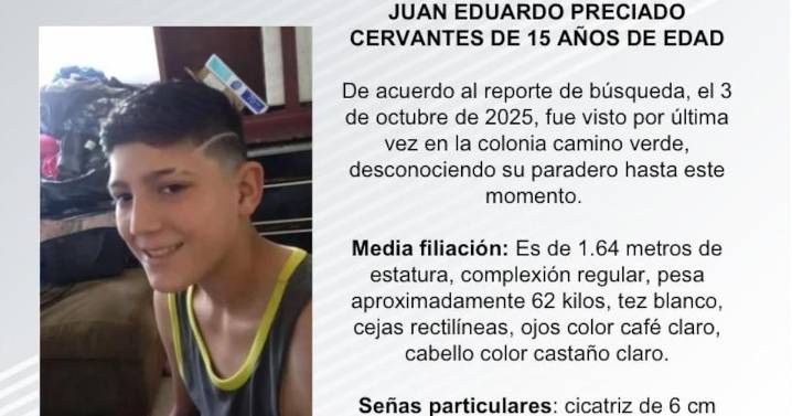 Se busca a Juan Eduardo Preciado Cervantes de 15 años