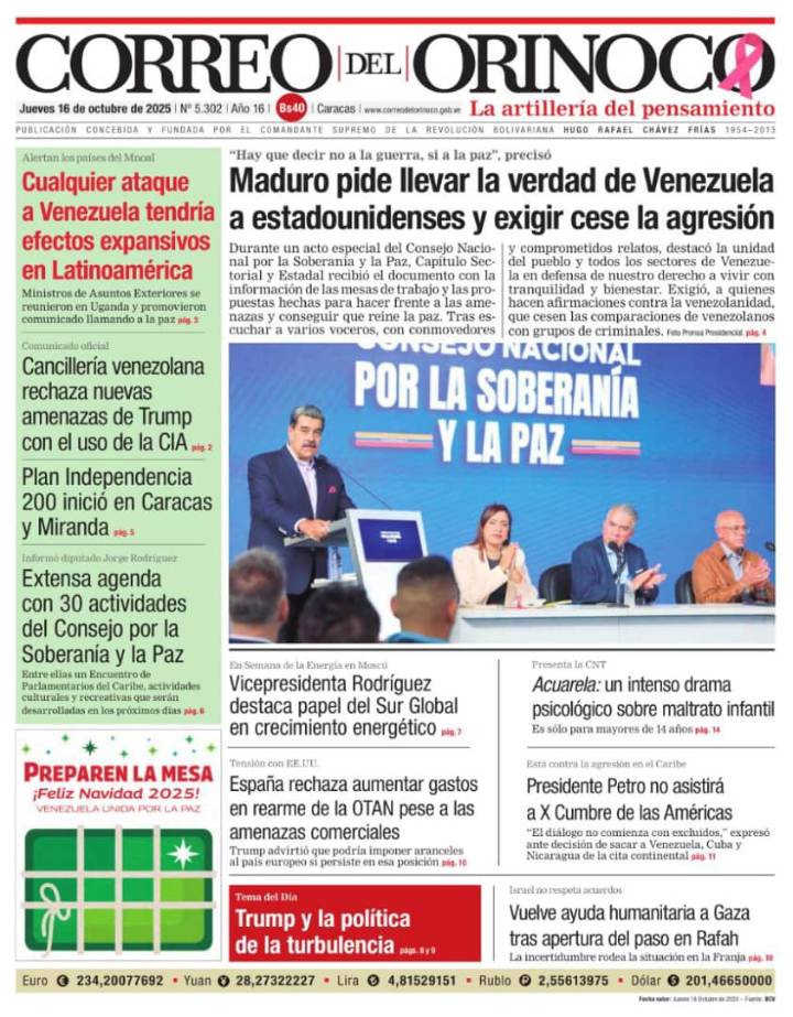 Edición Impresa Correo del Orinoco N° 5.302