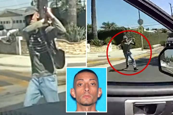 California man gunned down after charging cop with shovel near elementary school: video