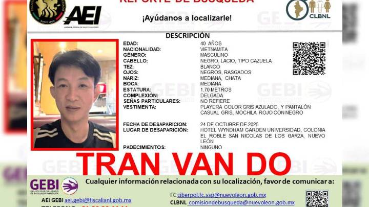 Ayuda a encontrarlo. Desaparece hombre originario de Vietnam tras salir de hotel en San Nicolás de los Garza, Nuevo León