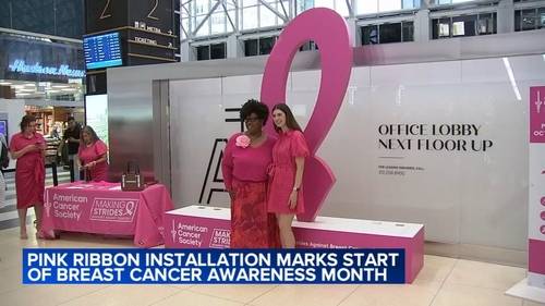 Pink ribbon installation in Chicago at Accenture Tower marks start of Breast Cancer Awareness Month