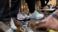 John R. King students test out their new running shoes