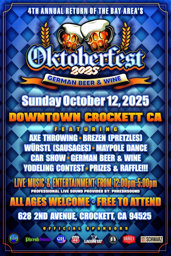 Sunday October 12! Oktoberfest In Downtown Crockett (Only 9 Miles From Martinez!)
