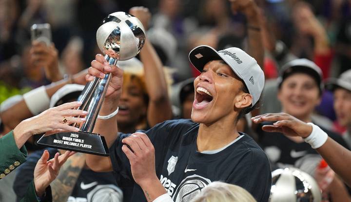 Bam Adebayo celebrates A'ja Wilson's WNBA Finals win