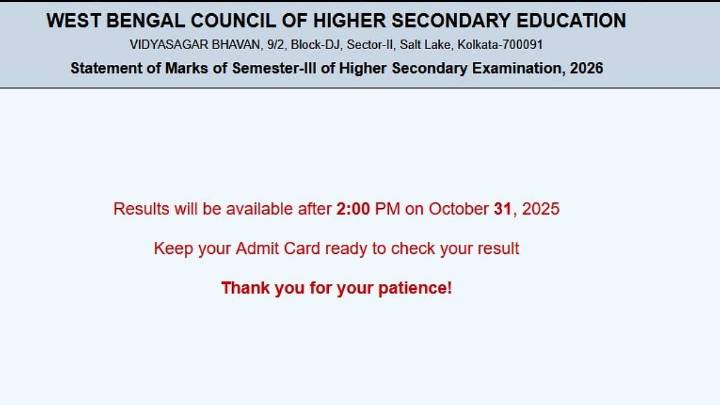 West Bengal WB HS Semester 3 Result 2026 Out Today; Check Class 12th Scores At result.wb.gov.in From 2 PM