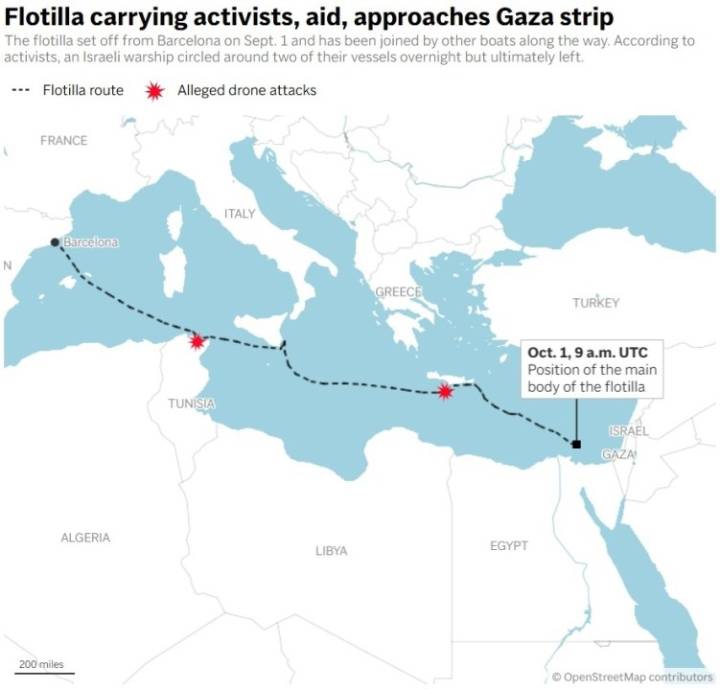 Flotilla activists approach Gaza and say they are ready for a possible Israeli interception