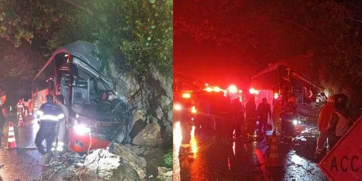 Conductor atrapado por el choque de un bus en la vía Ibagué