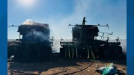 Fire destroys two combines near Calvert