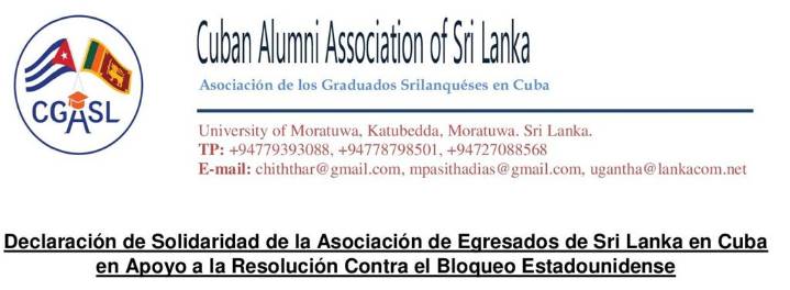 Instan en Sri Lanka a levantar el bloqueo de EEUU contra Cuba