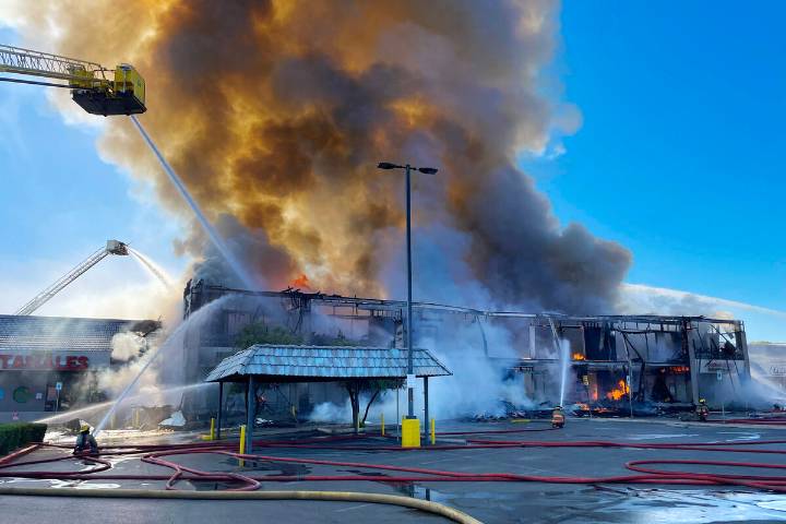 What caused the July 2025 strip mall fire near UNLV?