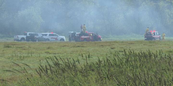 Multiple crews battle large brush fire Saturday afternoon