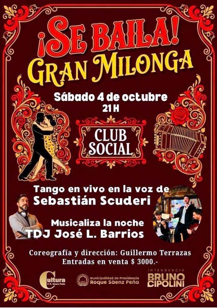 Este sábado se realiza la Gran Milonga en el Club Social