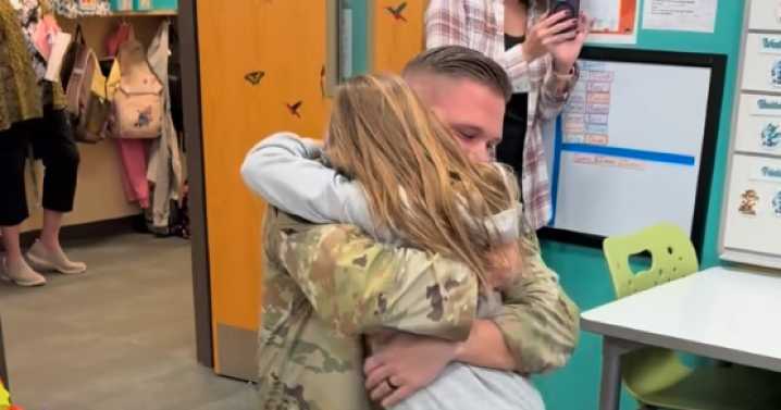 Airman surprises daughter in her Colorado school after returning from deployment