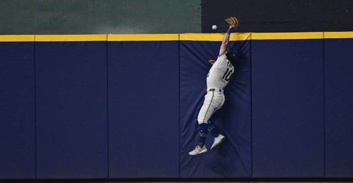 Dodgers hit a ball off the wall with bases loaded. It was a double play