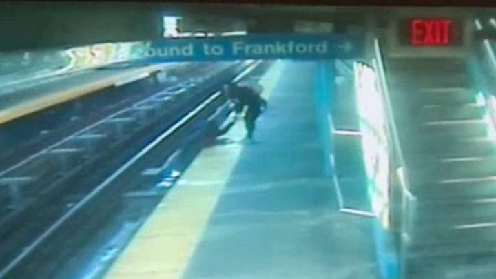 Woman falls onto SEPTA tracks, bystander helps pull her to safety