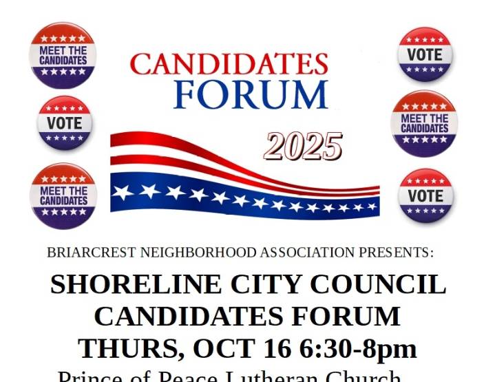 Join us for the Shoreline Council candidate forum on Thursday October 16, 2025