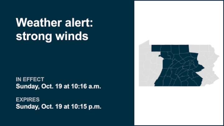 Weather alert issued for strong winds in part of Pennsylvania until Sunday night