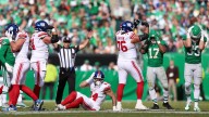 Giants rookie Cam Skattebo leaves on cart with brutal ankle injury