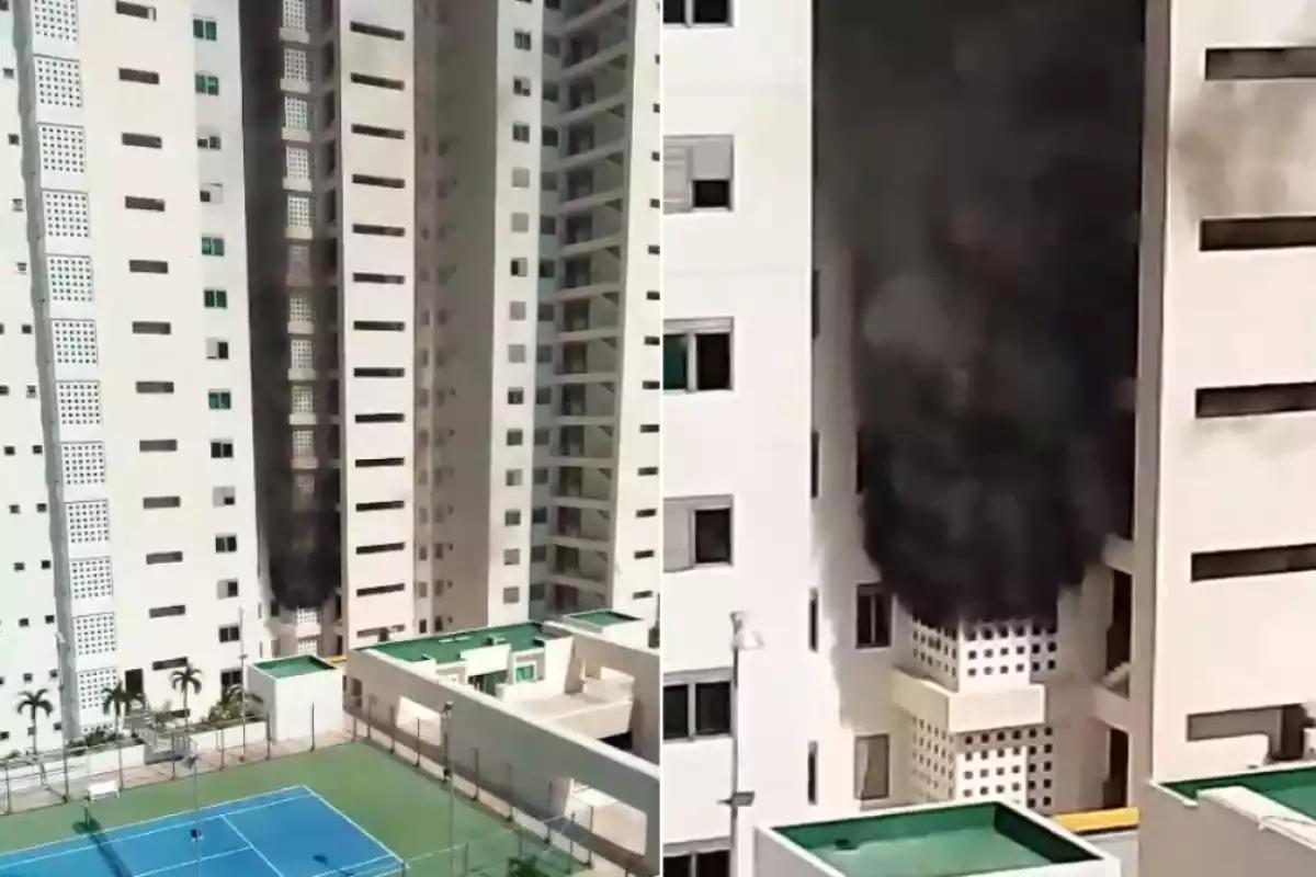 Incendio en departamentos de Puerto Cancún moviliza a cuerpos de emergencia: VIDEO
