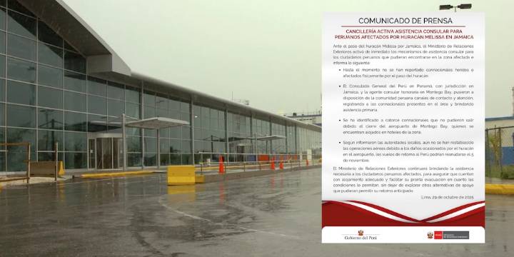Catorce peruanos varados en Jamaica por el huracán Melissa: Cancillería coordina su evacuación tras cierre total del aeropuerto