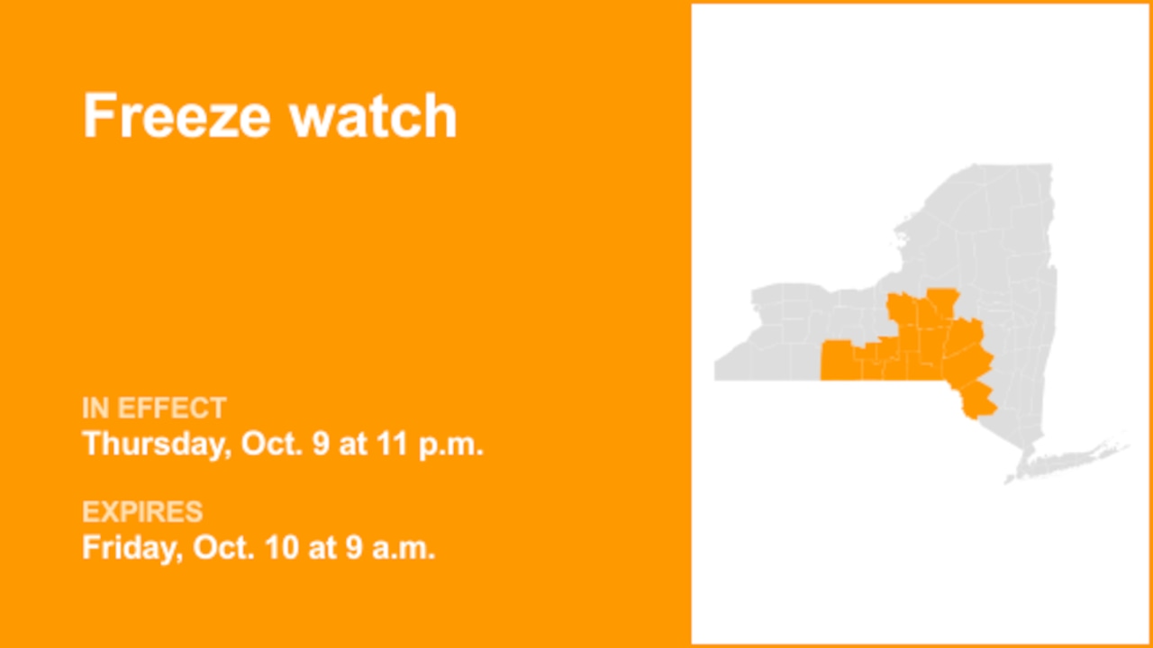 Freeze watch issued for Central NY for Thursday and Friday