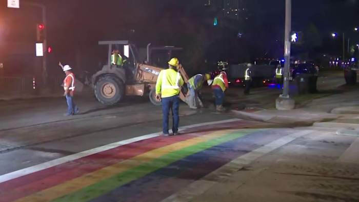 Houstonians protest removal of rainbow rainbow crosswalk in Montrose