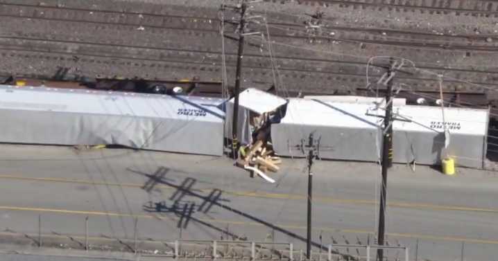 Freight train derails in city of Industry, spilling packages onto tracks