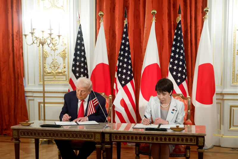 Trump lauds Japan's 'great' female leader, signs rare earths deal