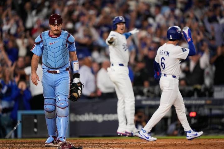 Dodgers advance to NLCS after Kerkering’s costly error in 11th inning beats Phillies