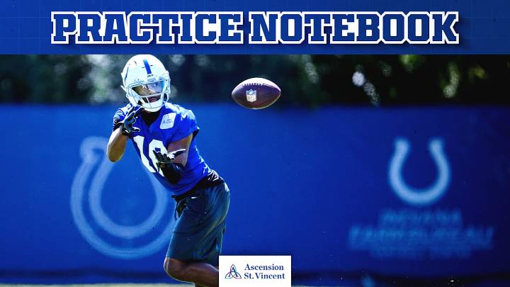 Practice Notebook: Reggie Wayne staying supportive but firm with Adonai Mitchell after wide receiver's costly fumble in Week 4