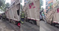 Camión de basura cae en socavón, pero ahora en la alcaldía Cuauhtémoc