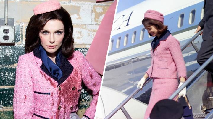 Julia Fox replicates Jackie Kennedy's blood-stained pink suit for Halloween costume
