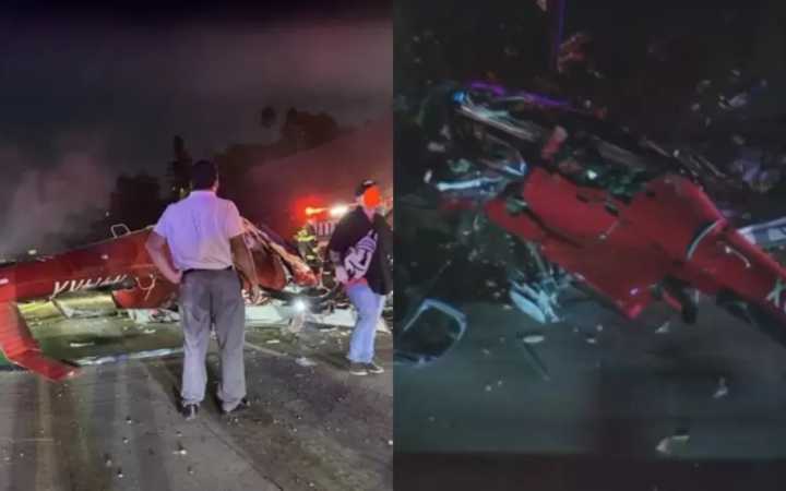 Helicóptero médico se estrella en plena autopista y deja tres personas heridas de gravedad