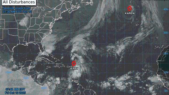 John Morales looks at Tropical Storm Jerry and Subtropical Storm Karen