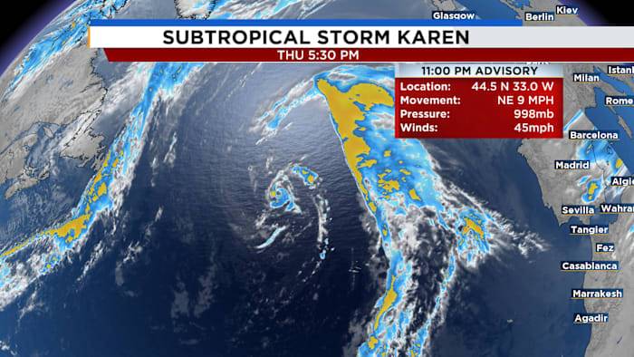 Subtropical storm Karen forms in Atlantic