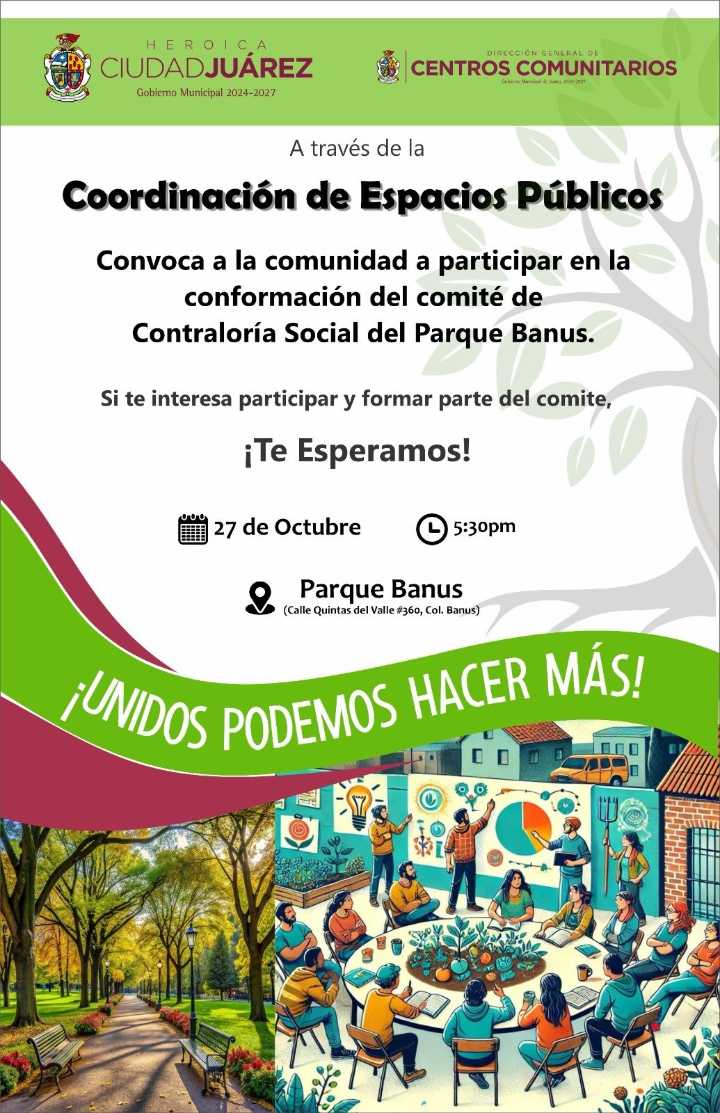 Convocan a formar el Comité de Contraloría Social del parque Banus