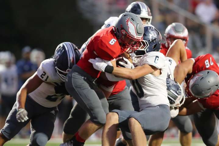 High school football playoff brackets, with first